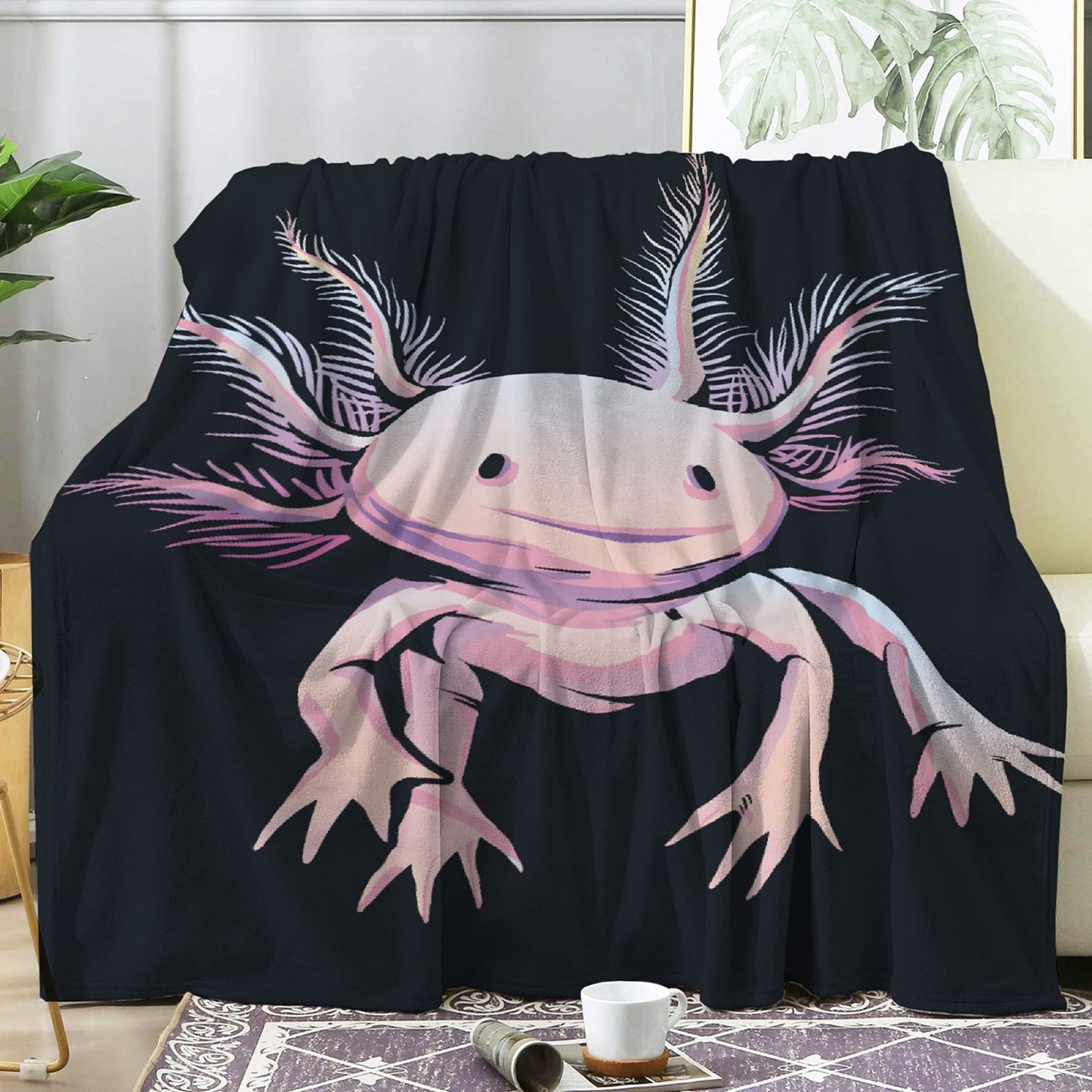 K aii Cute Axolotl Blanket Animal Throws Gifts for Boys Girls, Fish Decor Ocean Plush Soft Lightweight Flannel Fleece Star Blankets Cartoon Bedding for Sofa Couch Chair 60x50In Teens