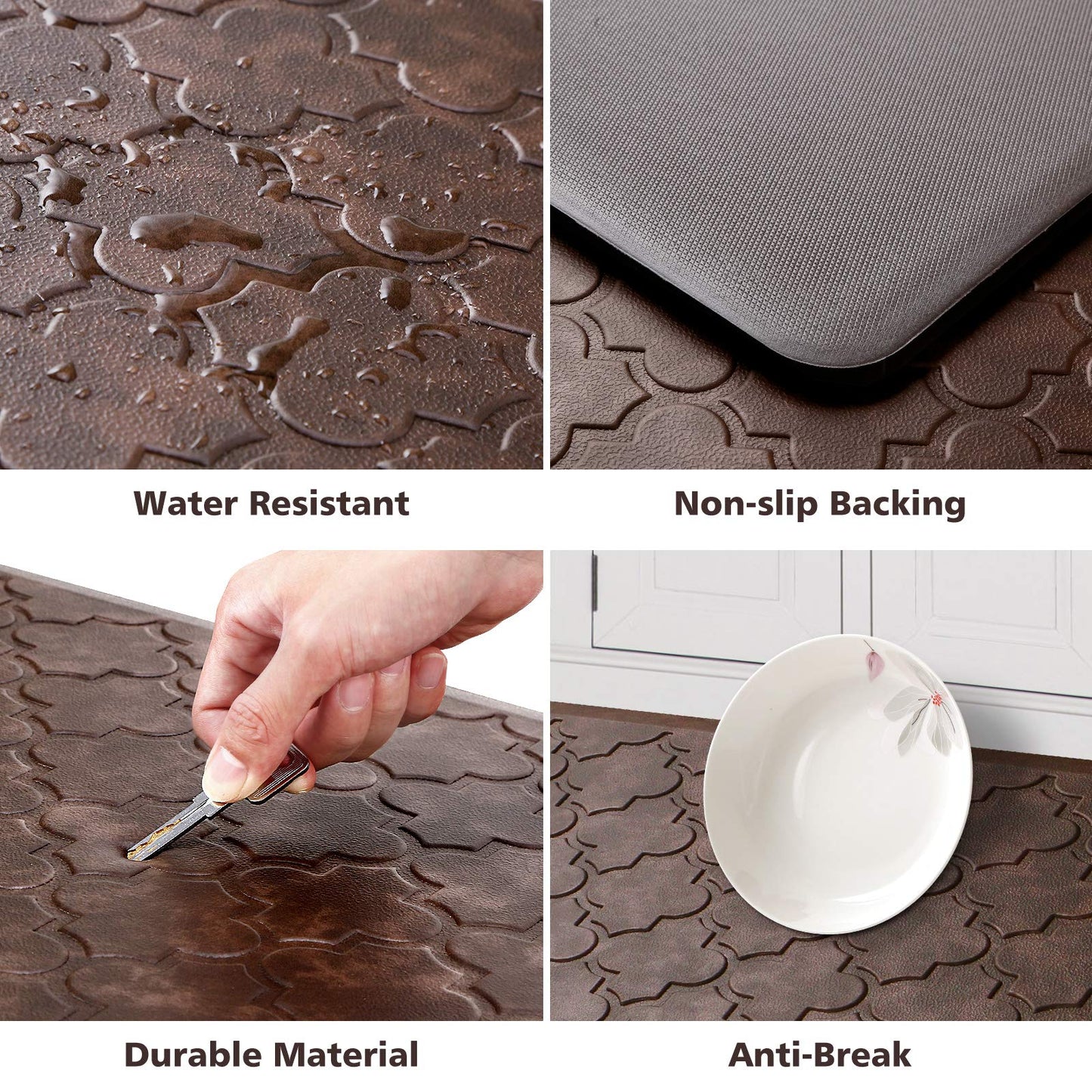 Kitchen Mat Cushioned Anti Fatigue Floor Mat,17.3"x60", Non Waterproof Kitchen Rugs and Mats,Heavy Duty Foam Standing Mat for Kitchen,Floor,Home,Office,Desk,Sink,Laundry, Brown
