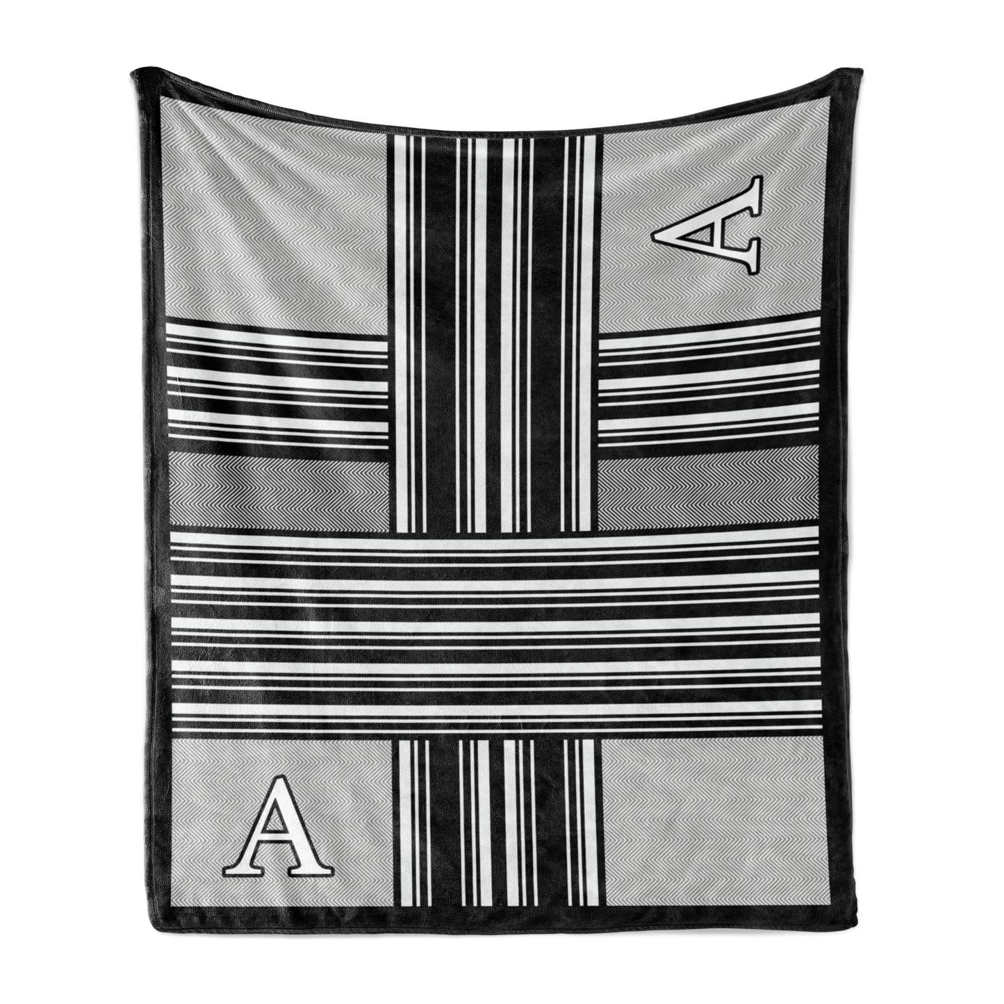 Letter A Throw Blanket, Monochrome Style Lines and Stripes with Old Vintage Look Clic Geometry, Flannel Fleece Accent Piece Soft Couch Cover for Adults, 50" x 70", Charcoal Grey White