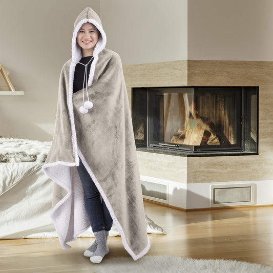 Premium Wele Hooded Blanket for Adult Women and Men 71"x51"  Super Soft, Lightweight, Microplush, Cozy and Functional Throw Blanket Pumice Stone