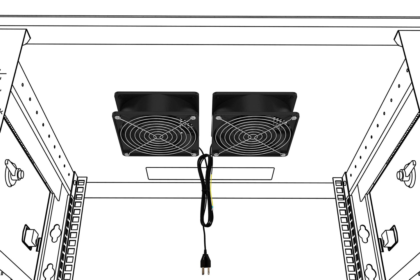 Network Cabinet Fan (Dual 2pc Kit for Server Rack Cooling) Pair of Ultra Quiet Roof Rackmount Muffin Fans 120mm 4in Noise Level 40dBa Steel Frame Ventilation with 110V AC/Ground Cable - TP1511