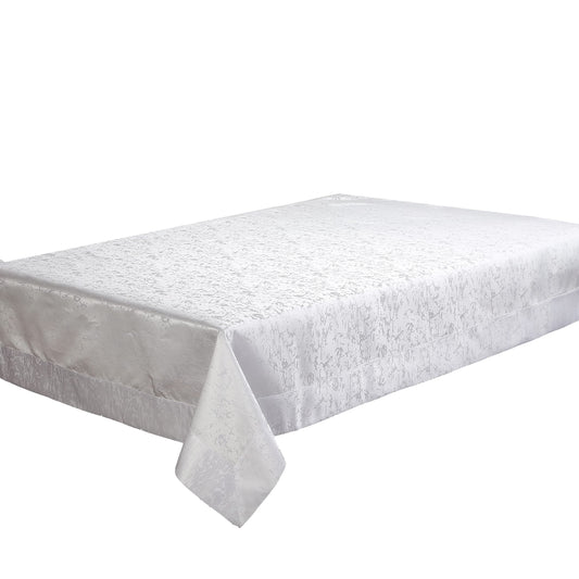 Clic Abstract Border Pattern, Polyester Woven Jacquard, Dining Room, Party Banquet and Holiday, White  52 Inch by 70 Inch, Seats 4 to 6 people, Rectangular Tablecloths