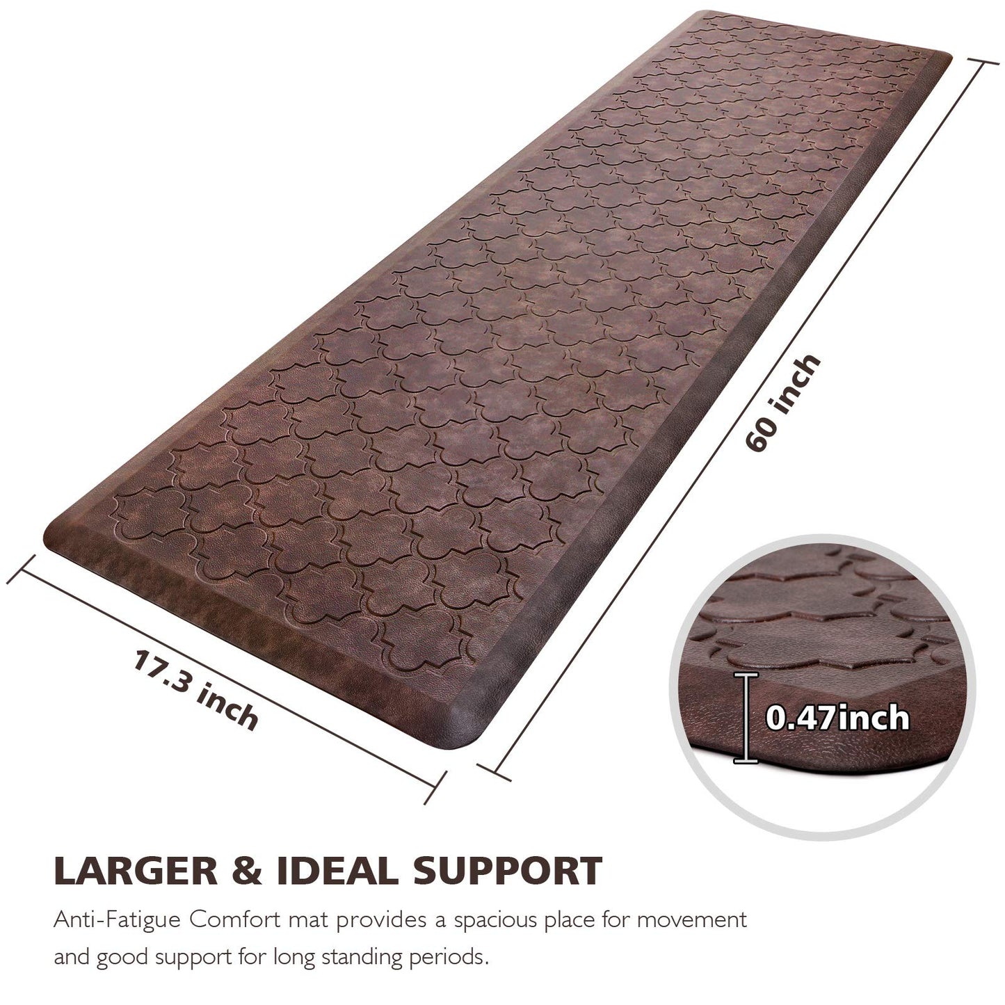 Kitchen Mat Cushioned Anti Fatigue Floor Mat,17.3"x60", Non Waterproof Kitchen Rugs and Mats,Heavy Duty Foam Standing Mat for Kitchen,Floor,Home,Office,Desk,Sink,Laundry, Brown