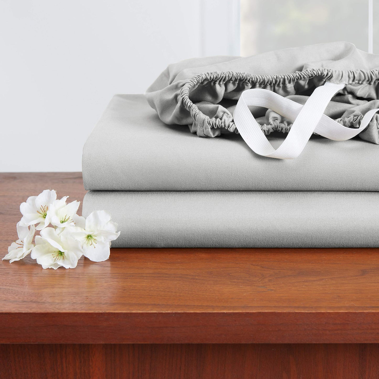 Empyrean King Size Sheets 4 PC Super Soft King Sheets Double Brushed Microfiber Sheets for King Size Bed Hotel Silver Light Gray King Bed Sheets Set, with 4 Corner Elastic Straps