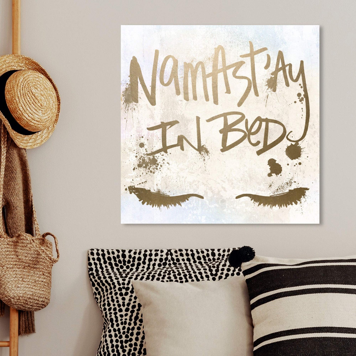 The Co. Typography and Quotes Wall Art Canvas Prints Namastay in Bed' Home Dcor, 24" x 24", Gold