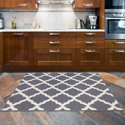 Glamour Non- Rubberback Moroccan Trellis Design 3x5 Indoor Area Rug, 3'3" x 5', Gray