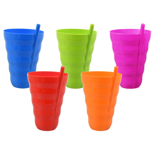 Colorful Plastic Tumblers with Built-In Straws, 22 oz. (Pack of 24)