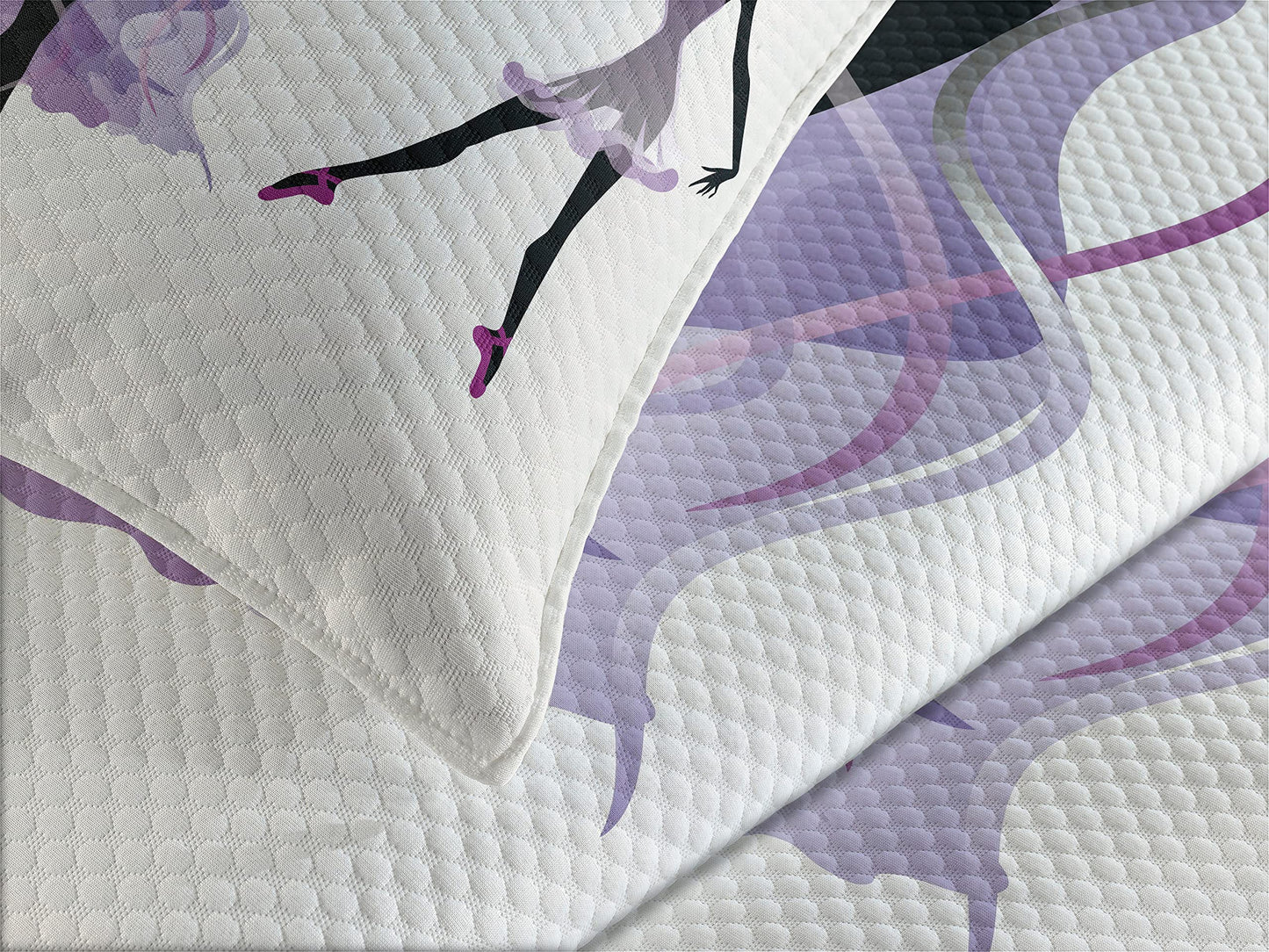 Ballet Bedspread, Ballerina Silhouettes Practising Clic Dance Performing Theatrical Art, Decorative Quilted 3 Piece Coverlet Set with 2 Pillow Shams, Queen Size, White Black