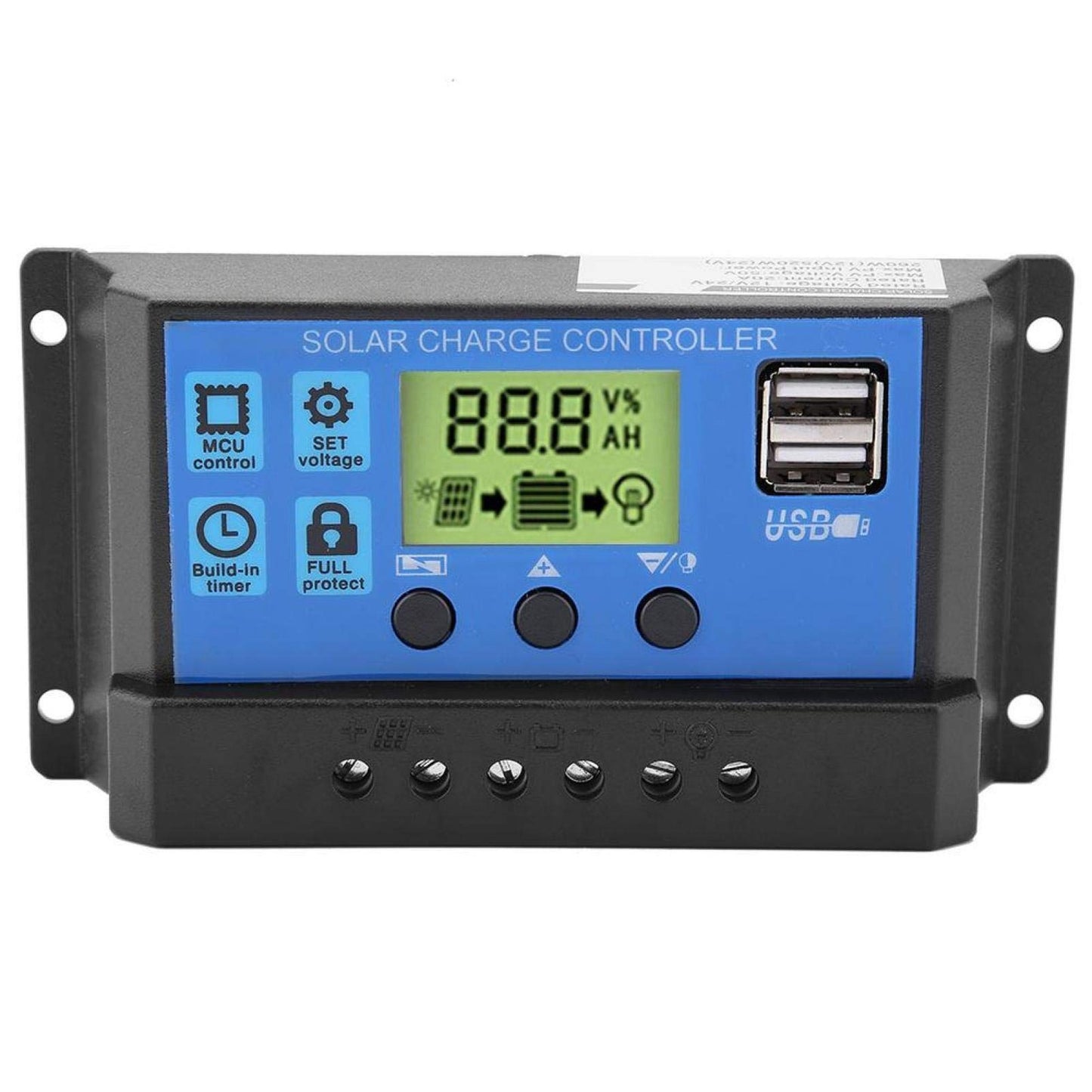 Smart Solar PWM Controller with Dual USB and LCD Display for 12V/24V Systems