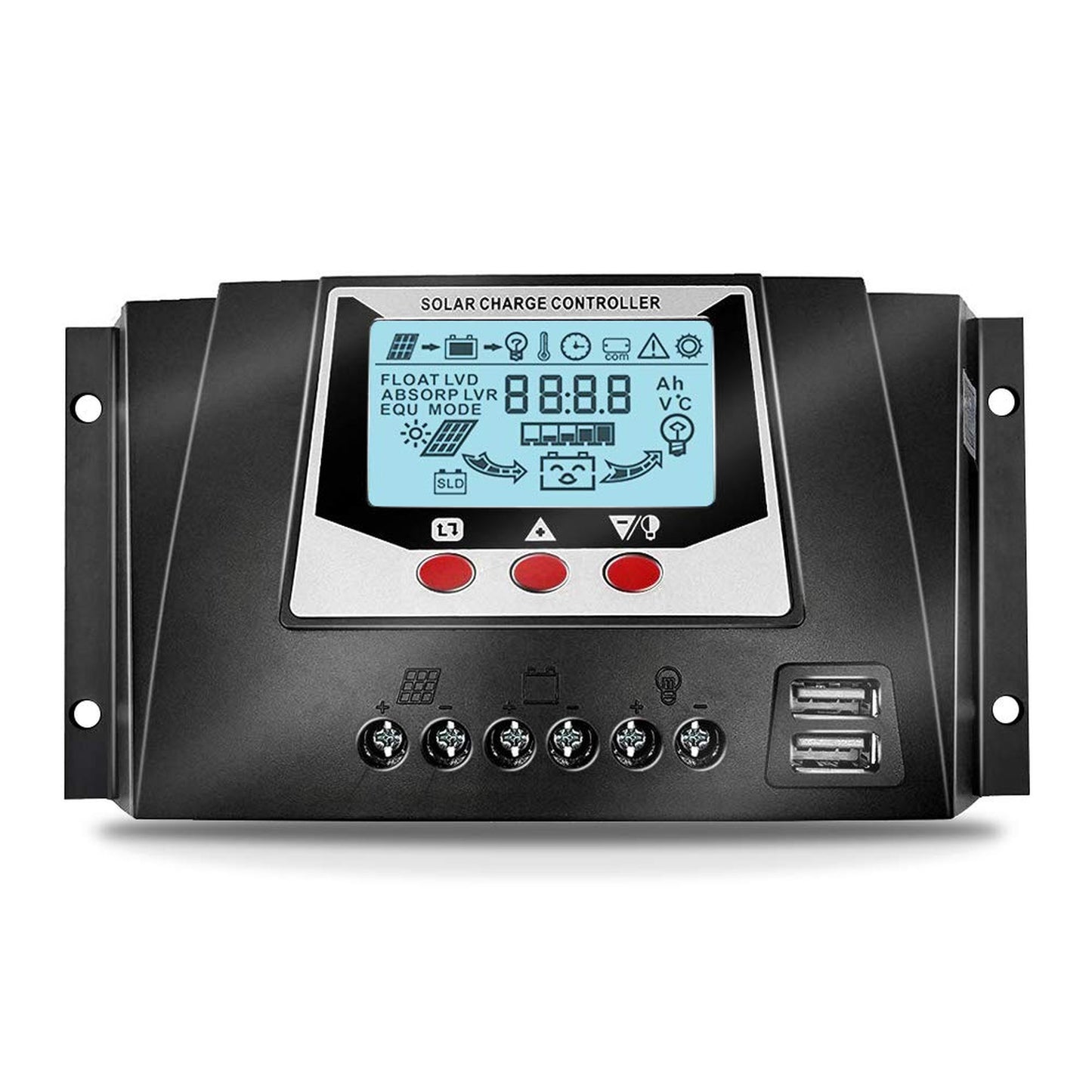 Smart 30A PWM Solar Charge Controller with LCD Display and USB Ports