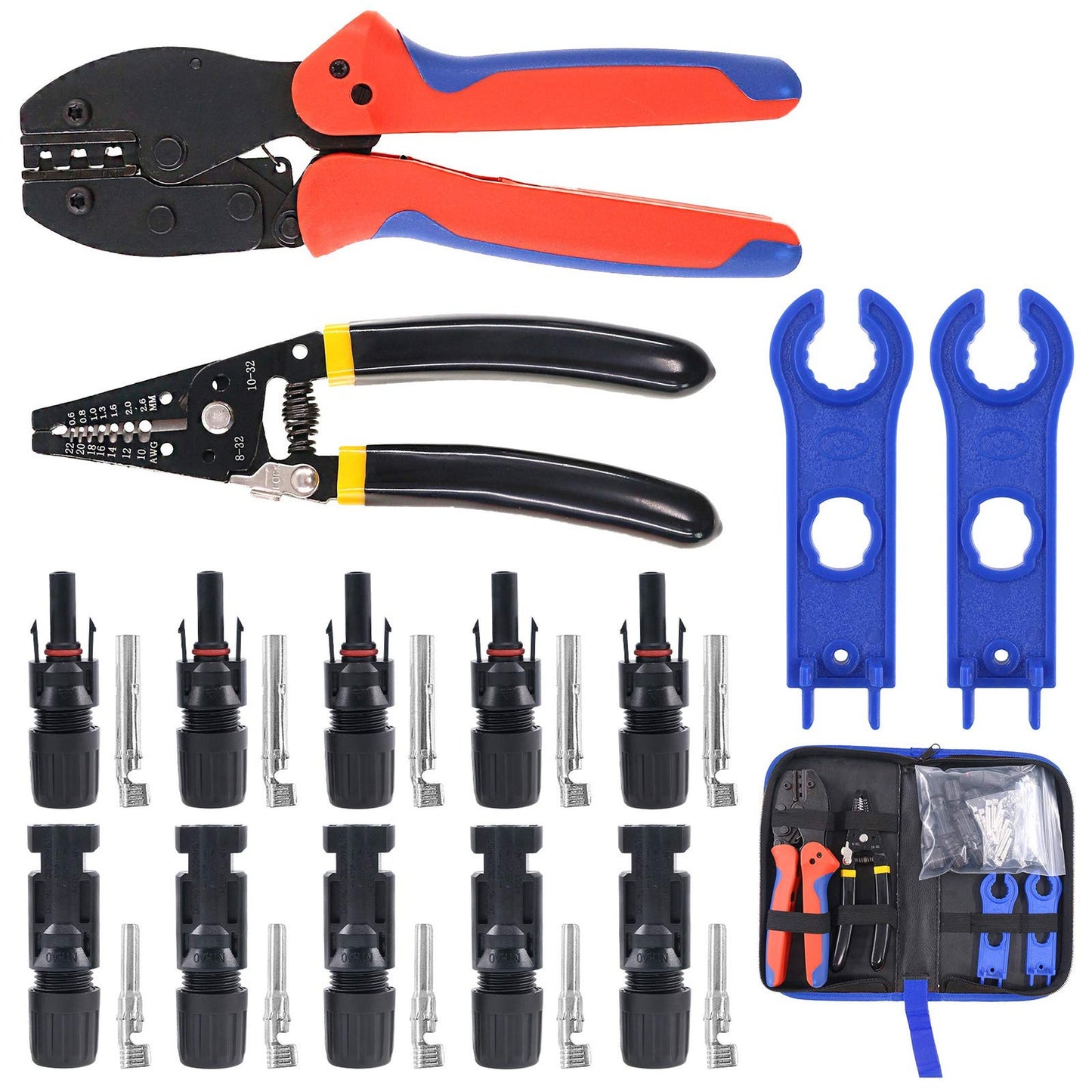 Solar Crimping Tool Set with Connectors and Wire Stripper for PV Cables