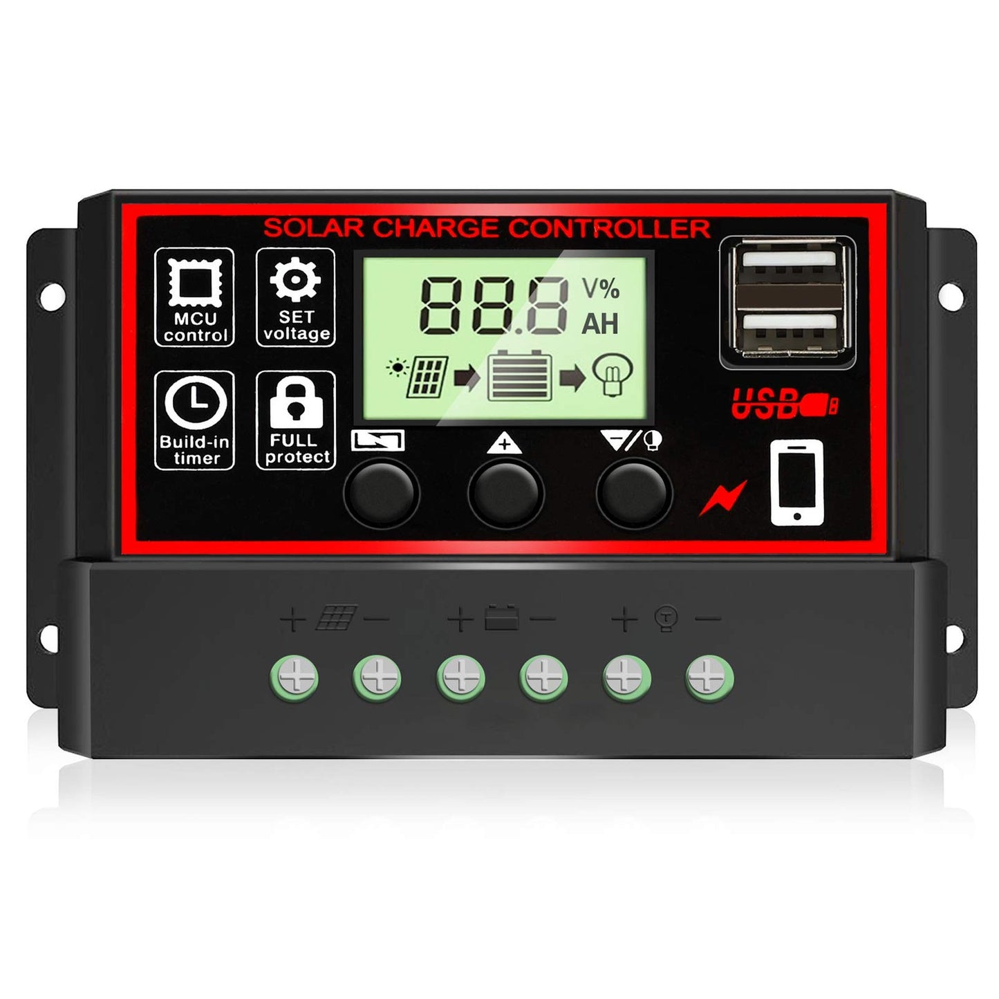 Smart 30A Solar Charge Controller with Dual USB and LCD Display