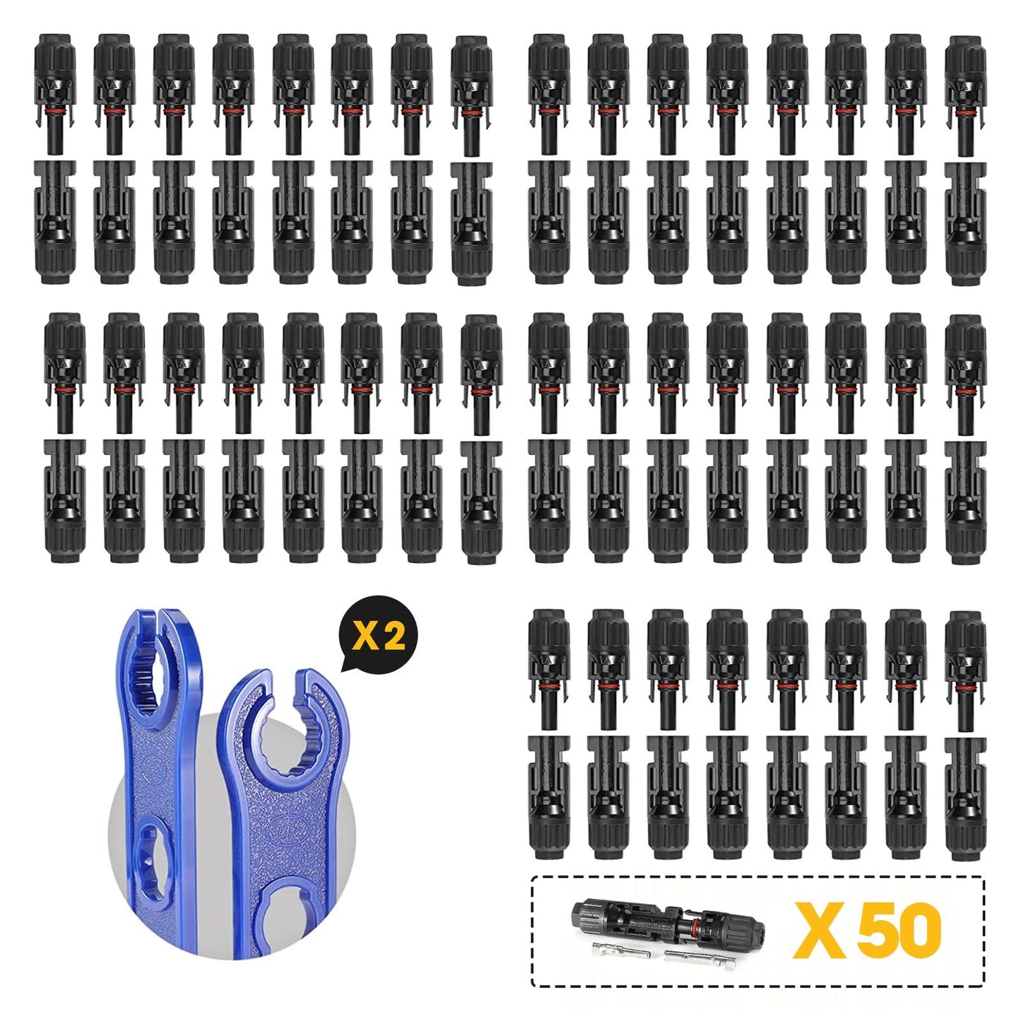 Solar Connector Kit 100PCS IP67 Waterproof Cable Connectors for Panels