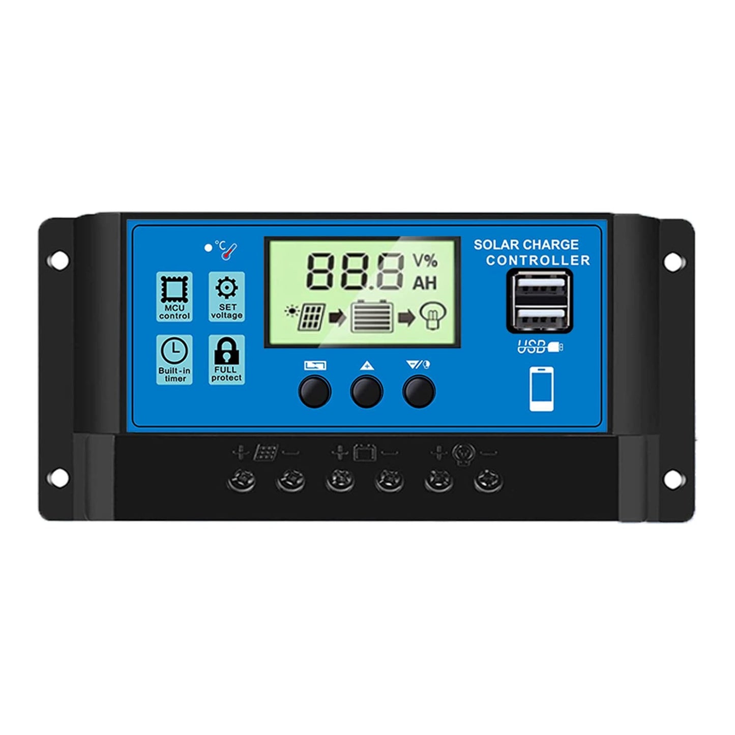 Smart Solar Charge Controller with LCD Display and Dual USB Ports