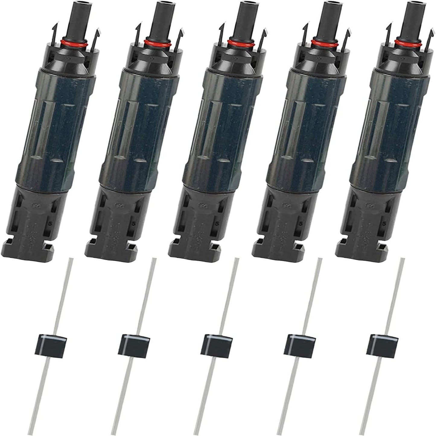 5 Pack Waterproof Solar Panel Connectors with Built-in Diode and Fuse