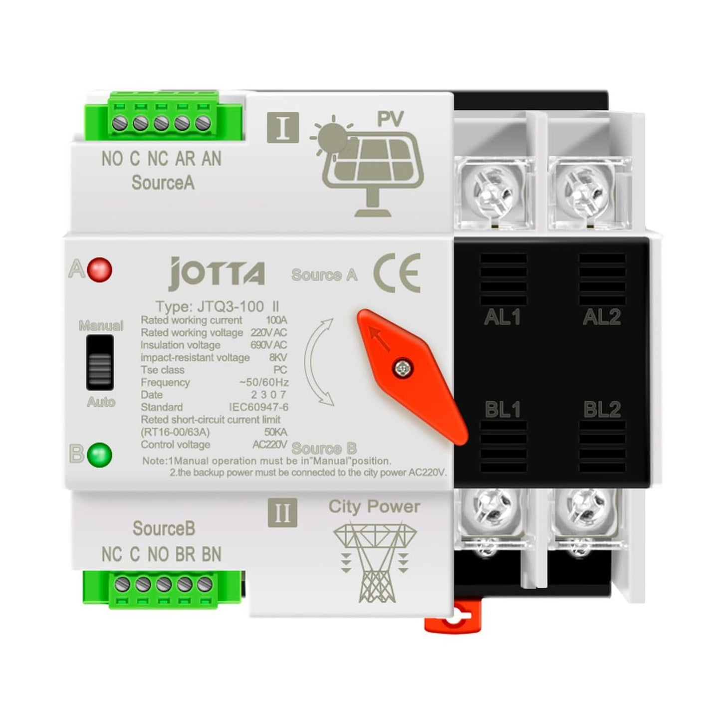 Automatic PV ATS Switch for Solar Inverter 2P 3P 4P 100A 220V Din Rail