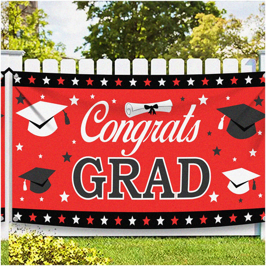 Red Graduation Banner 72x44 Inch with Rings