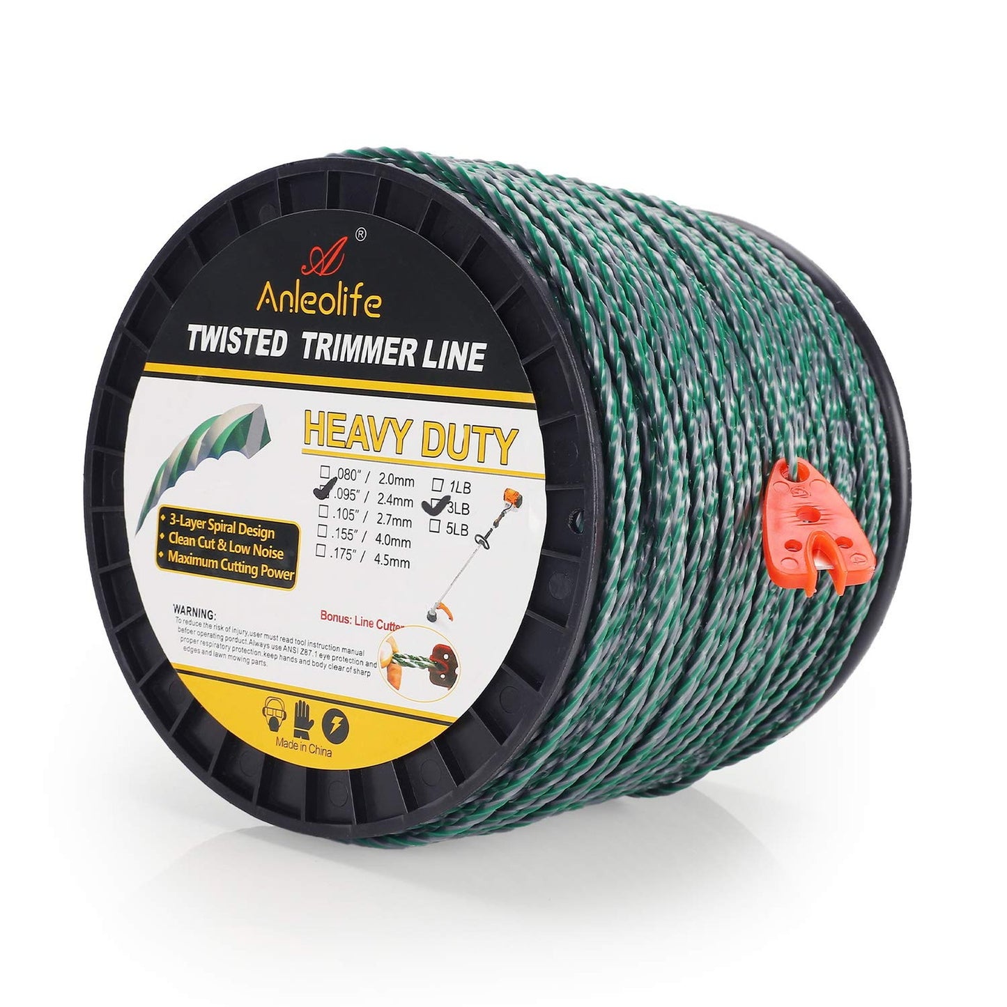 Heavy Duty Twisted Trimmer Line Spool with Bonus Cutter 3-Pound 095-inch
