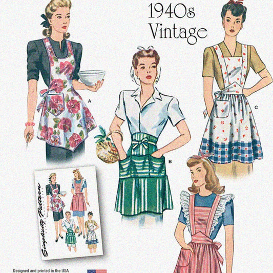 1940s Women's Apron Sewing Pattern Kit Sizes S-L