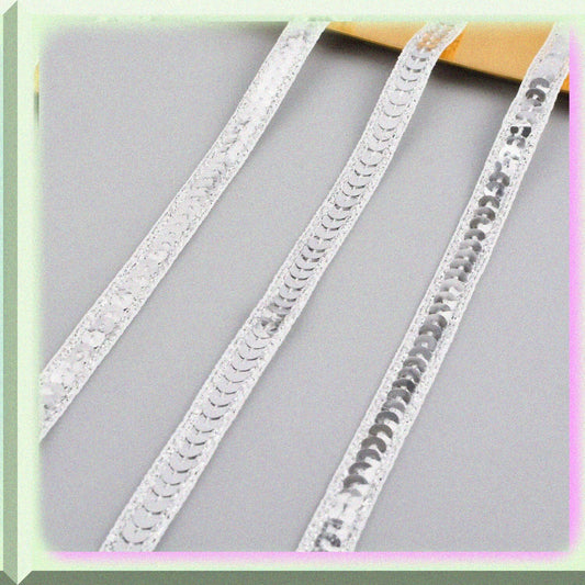 10 Yards Silver Sequin Ribbon Metallic Stretch Trim