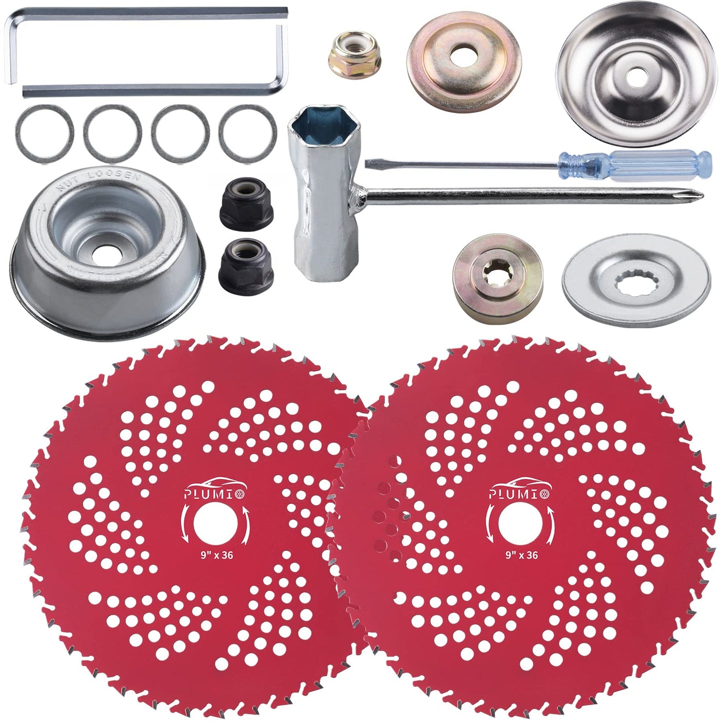 Carbide Tipped Brush Cutter Blades with Universal Adapter Kit, 2 Pack