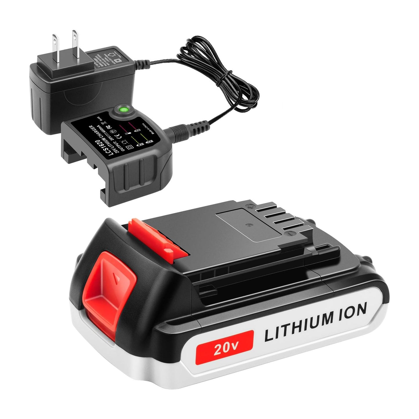 20V Lithium Ion Battery and Charger Set for Black+Decker MAX Tools