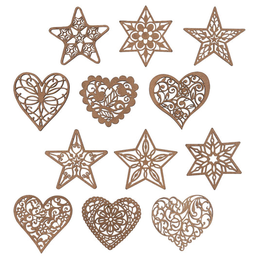Crafter's Square Heart and Star Shaped Laser Kraft Board Stickers (Pack of 36)