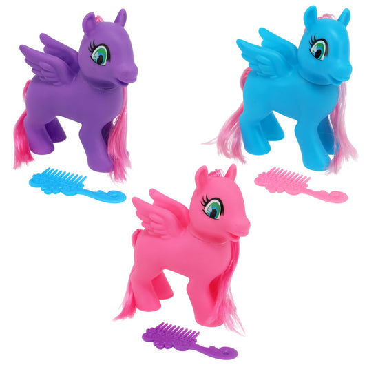 Bright Plastic Winged Ponies with Combs, 4.5x3.75x1.5 in. (Pack of 36)