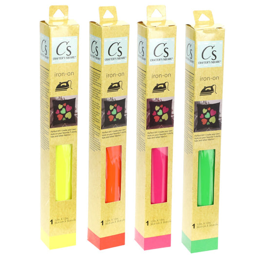 Crafter's Square Iron-On Neon Vinyl Paper, 12x12-in. (Pack of 24)