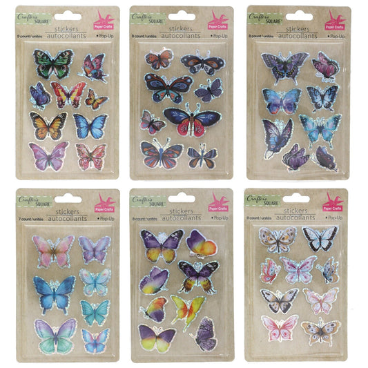 Crafter's Square Handmade Butterfly Stickers with 3-D Wings (Pack of 36)
