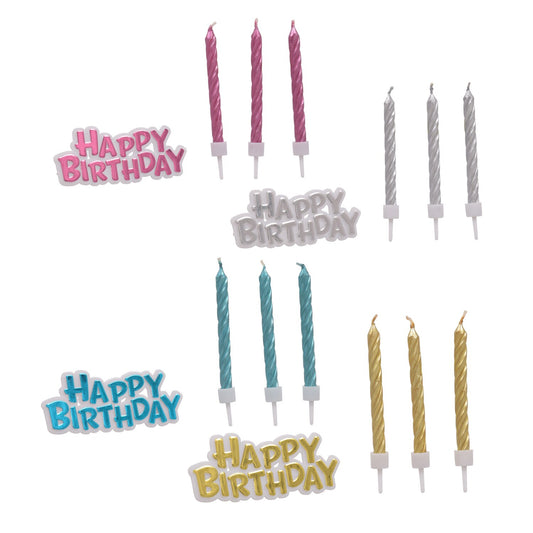 Colorful Metallic Birthday Candles with Cake Decor, 16-pc. Sets (Pack of 48)