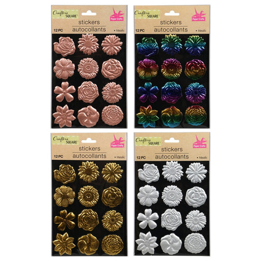 Crafter's Square Embossed Metallic Floral Paper Stickers (Pack of 36)