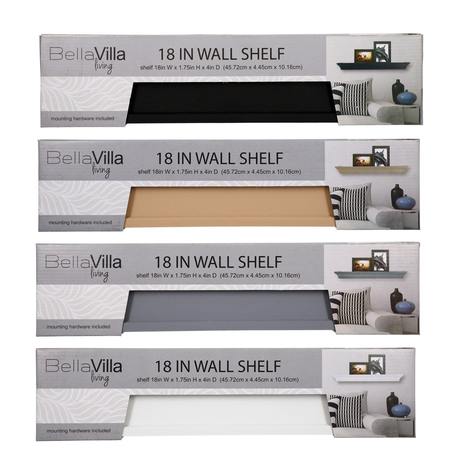 Decorative Wall Shelves, 17.8x4x1.8-in. (Pack of 12)