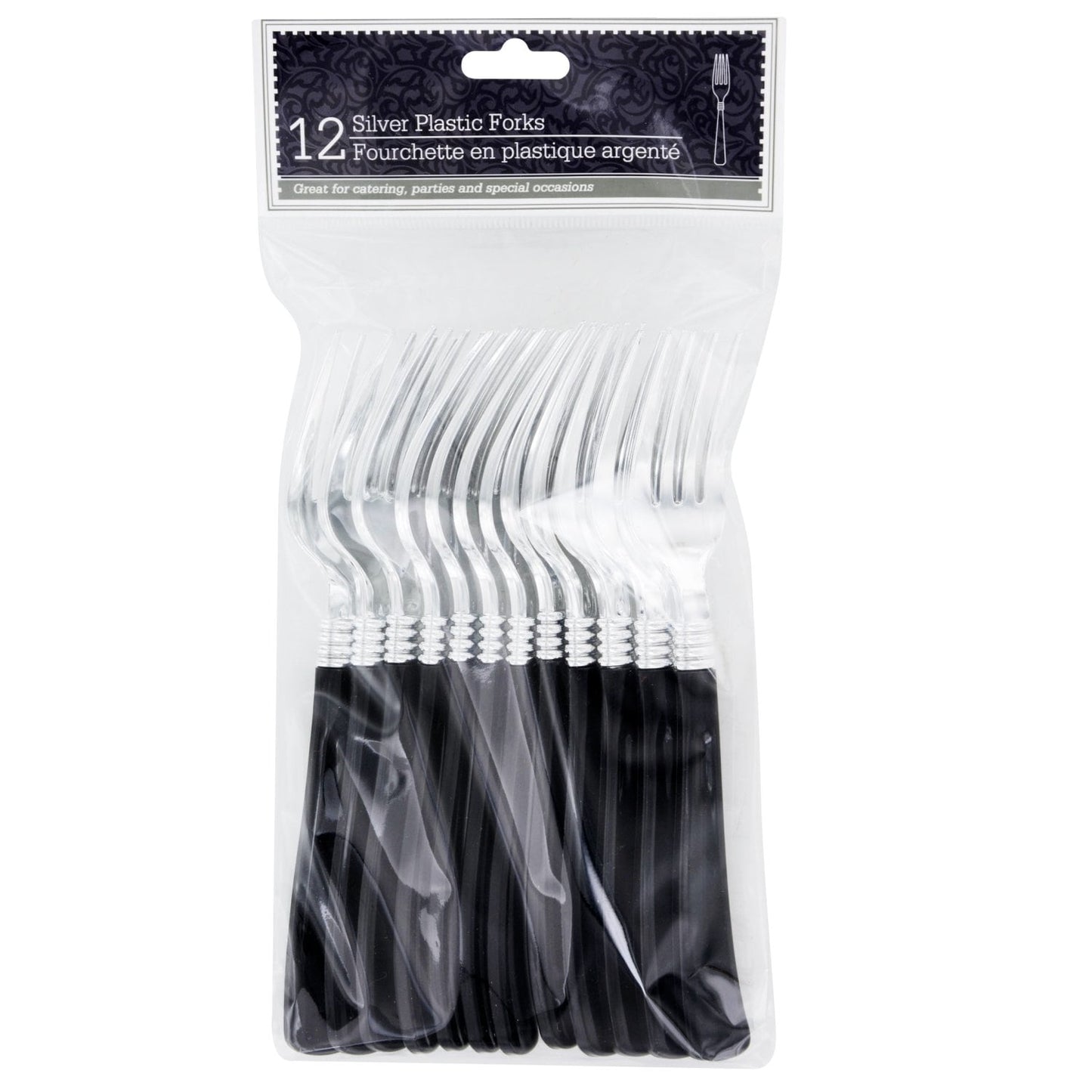Silver Plastic Forks with Black Handles, 12-ct. Packs (Pack of 4)