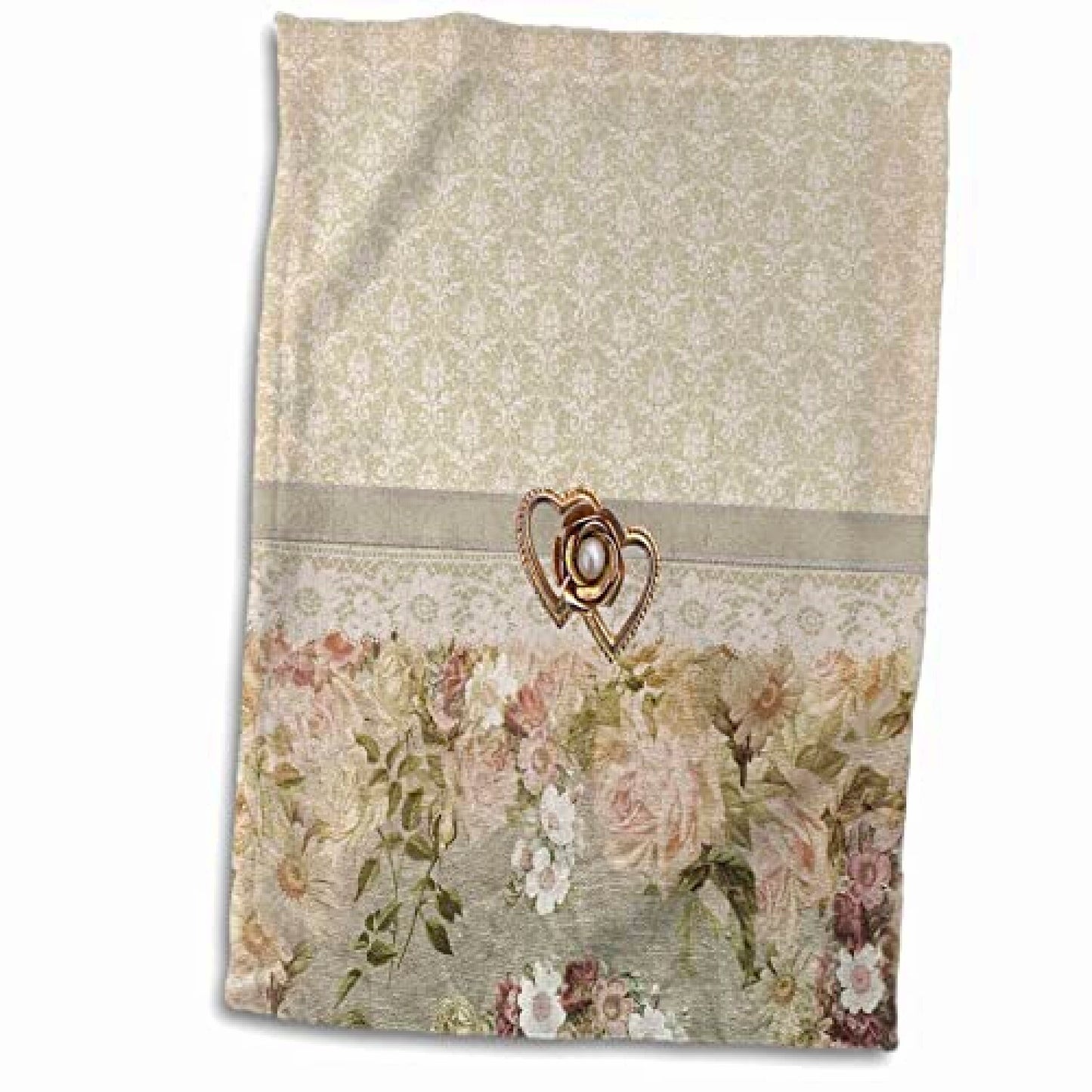Pink Hand Towel 15" x 22" with Rose Flowers