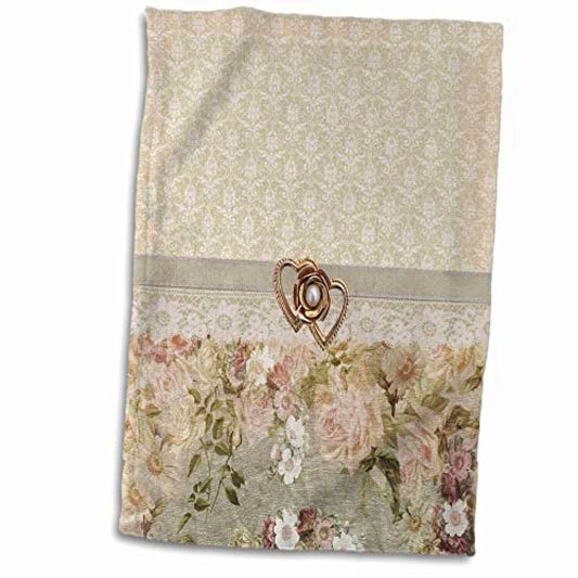 Pink Hand Towel 15" x 22" with Rose Flowers
