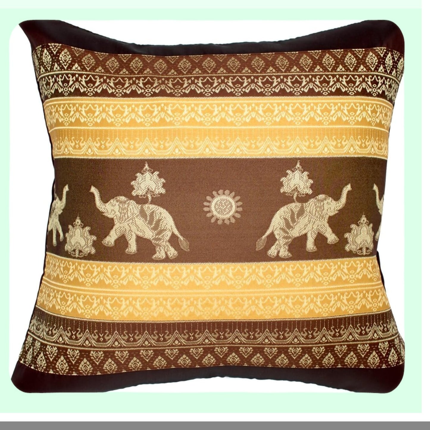 Elephant Sun Decorative Pillow Cover - Sofa Couch Chair Bed Cushion Case - 16x16 Inch - Brown - Back Zipper - Insert Not Included