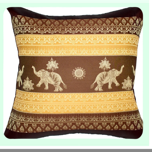 Elephant Sun Decorative Pillow Cover - Sofa Couch Chair Bed Cushion Case - 16x16 Inch - Brown - Back Zipper - Insert Not Included