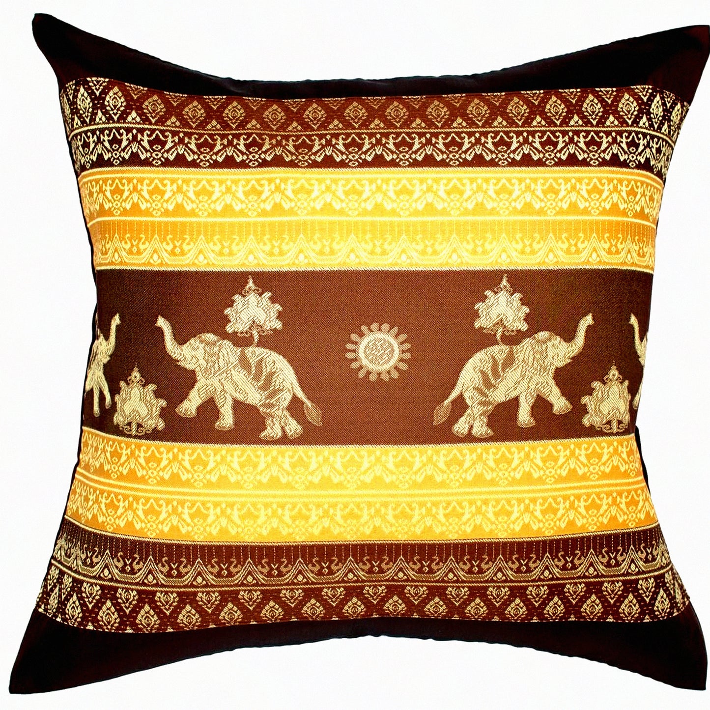 Elephant Sun Decorative Pillow Cover - Sofa Couch Chair Bed Cushion Case - 16x16 Inch - Brown - Back Zipper - Insert Not Included