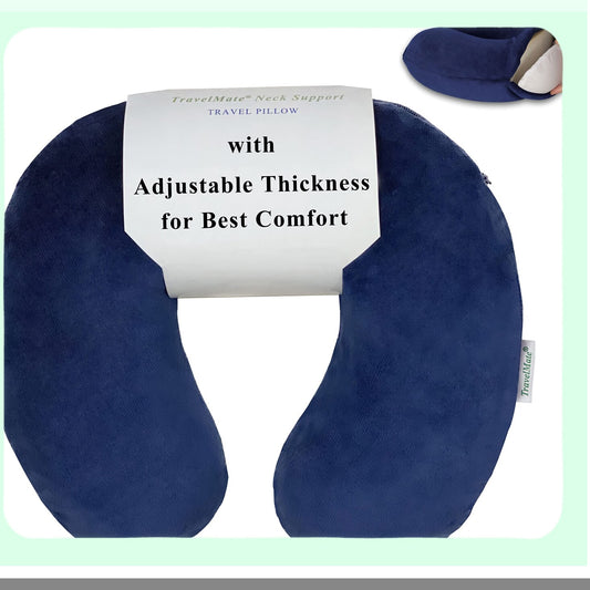 ComfortMax Memory Foam Neck Pillow - Adjustable Thickness for Ultimate Comfort - Dark Blue