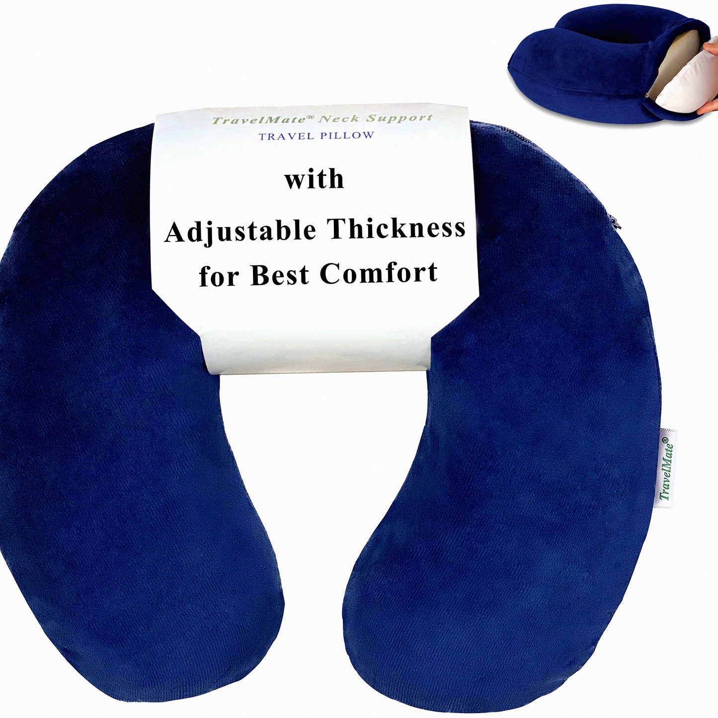 ComfortMax Memory Foam Neck Pillow - Adjustable Thickness for Ultimate Comfort - Dark Blue