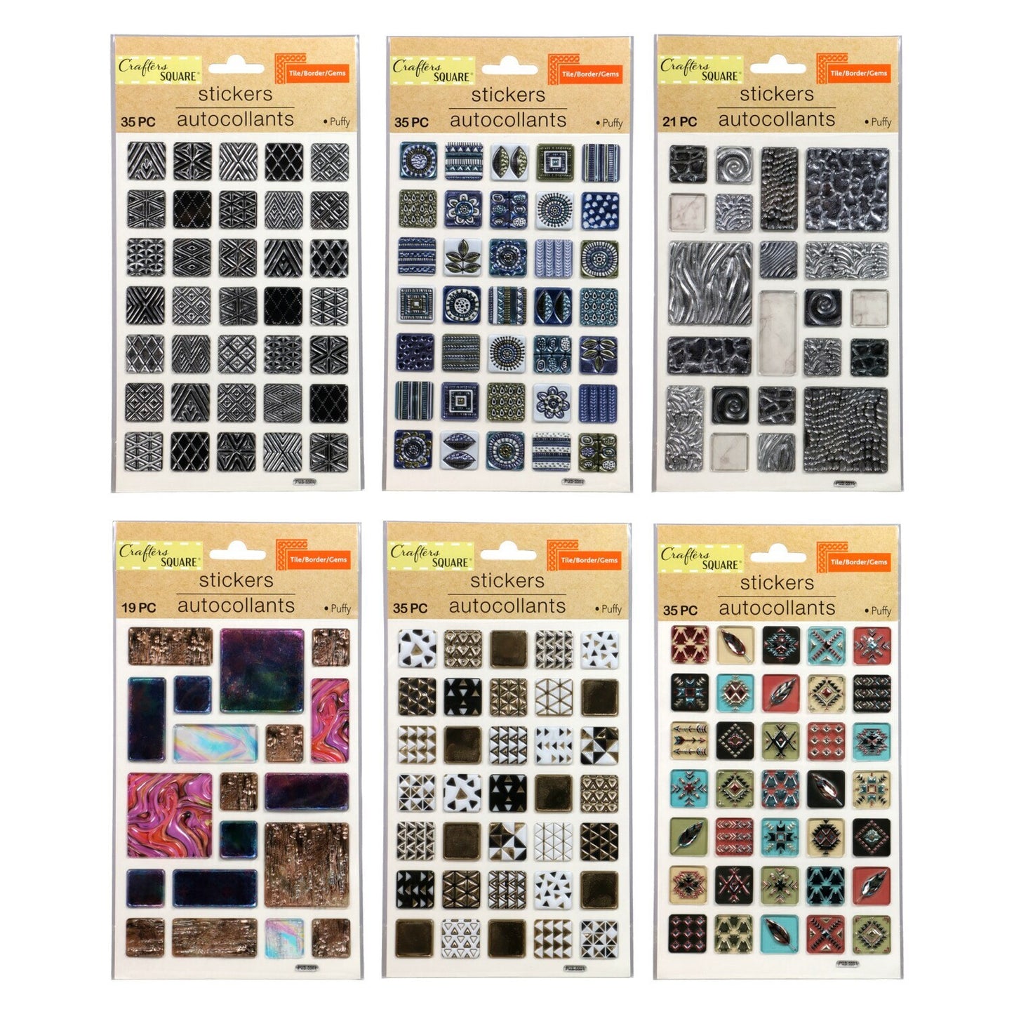 Crafter's Square Metallic 3D Tile Stickers (Pack of 36)