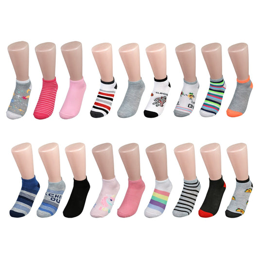 Juncture Kids Fashion No-Show Socks, 3 Pair Packs (Pack of 48)