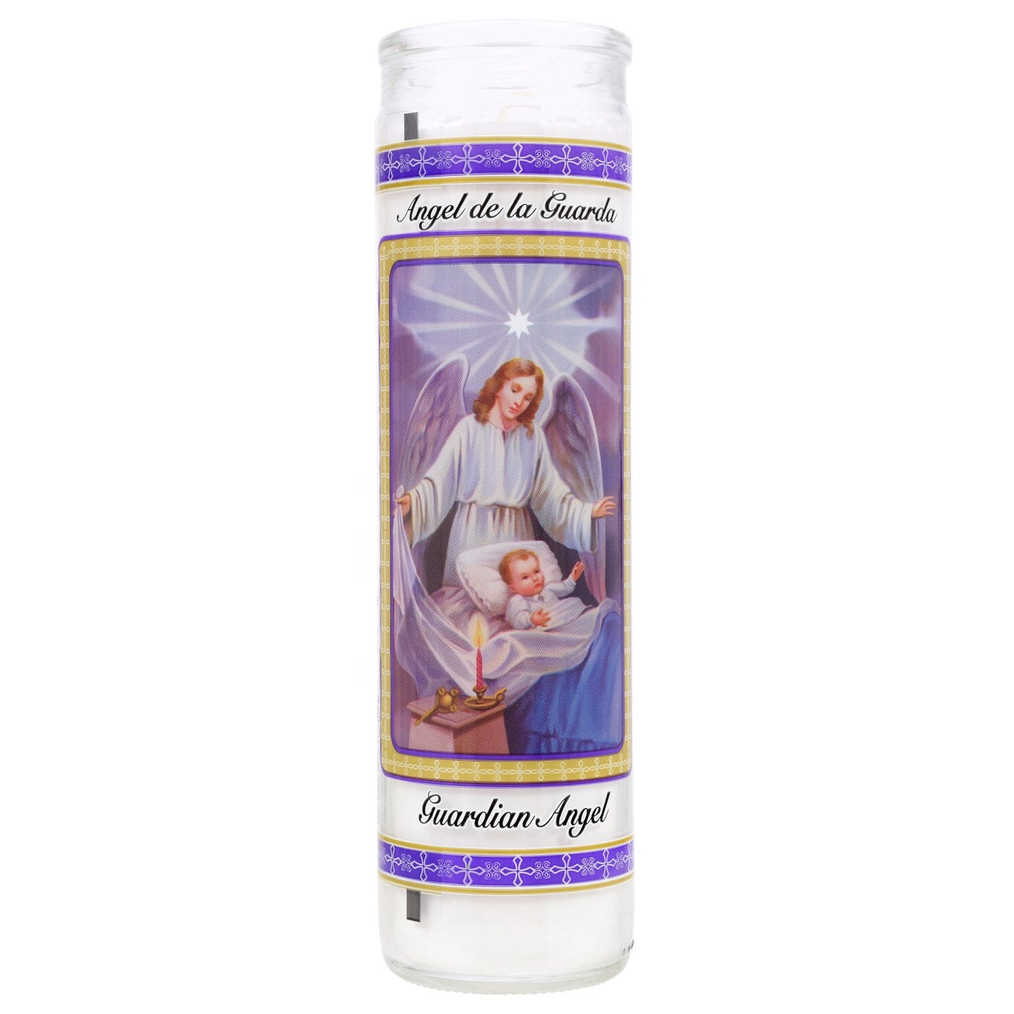 Guardian Angel Glass Prayer Candles, 8 in. (Pack of 12)