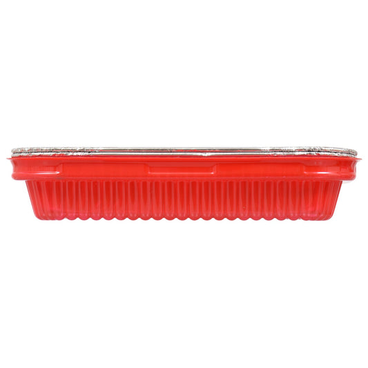 Square Foil Cake Pans with Red Plastic Lids (Pack of 36)