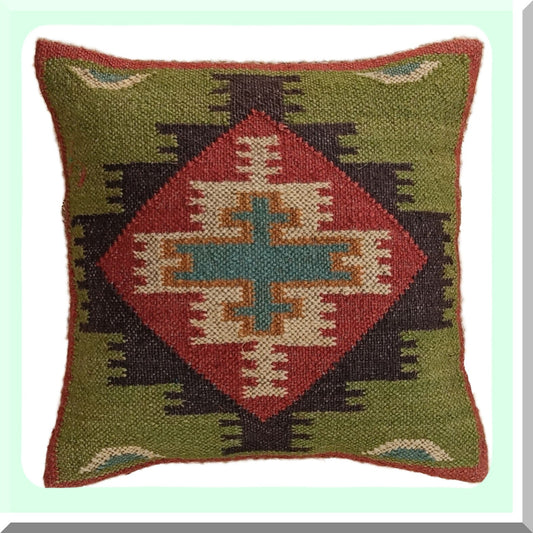 Luxury Wool Jute Geometric Pillow Cover - Farmhouse Throw Cushion Case