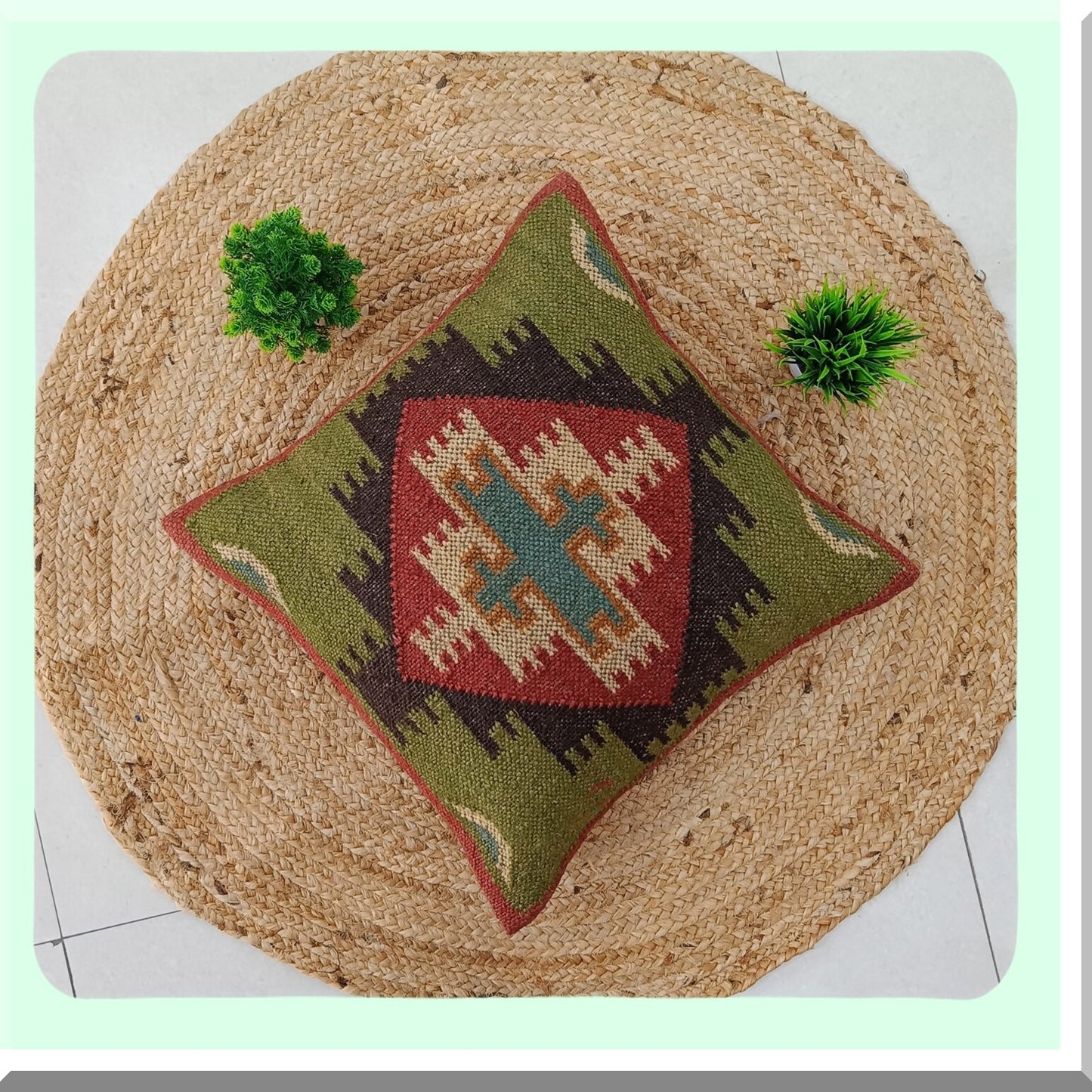 Luxury Wool Jute Geometric Pillow Cover - Farmhouse Throw Cushion Case