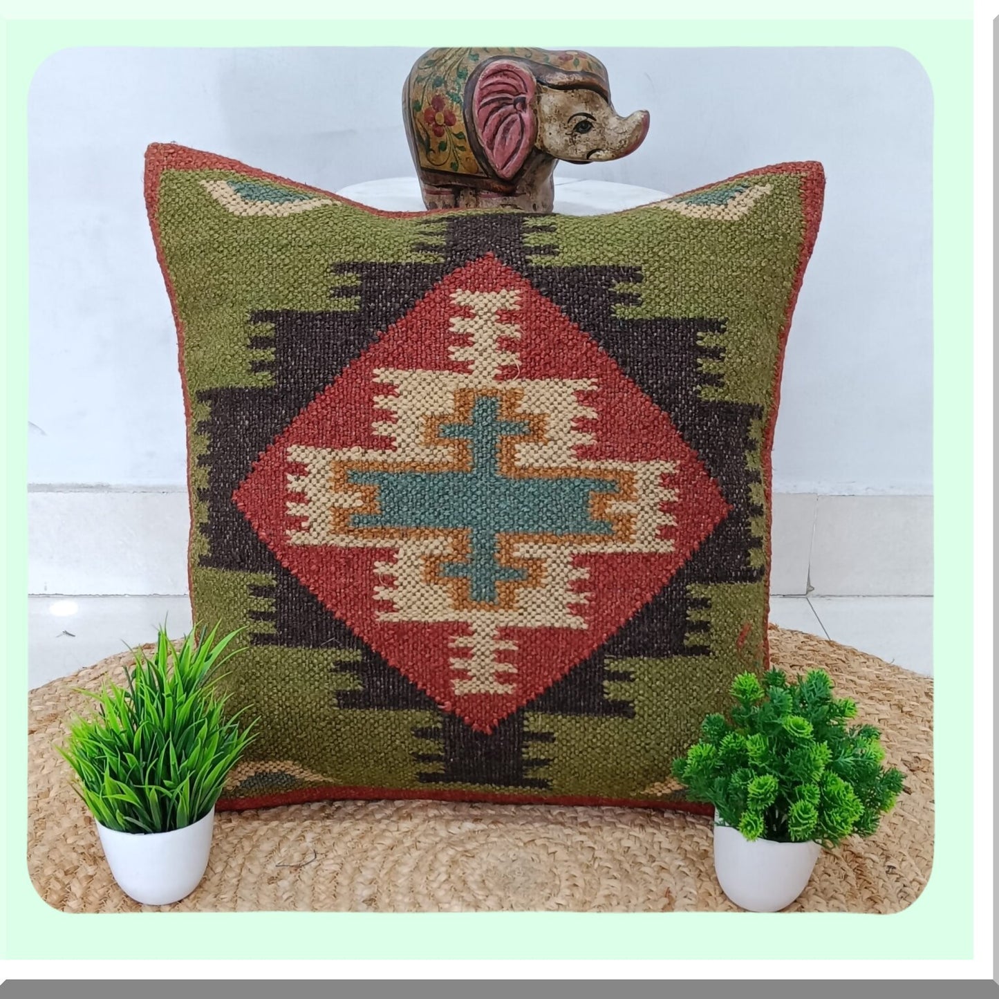 Luxury Wool Jute Geometric Pillow Cover - Farmhouse Throw Cushion Case