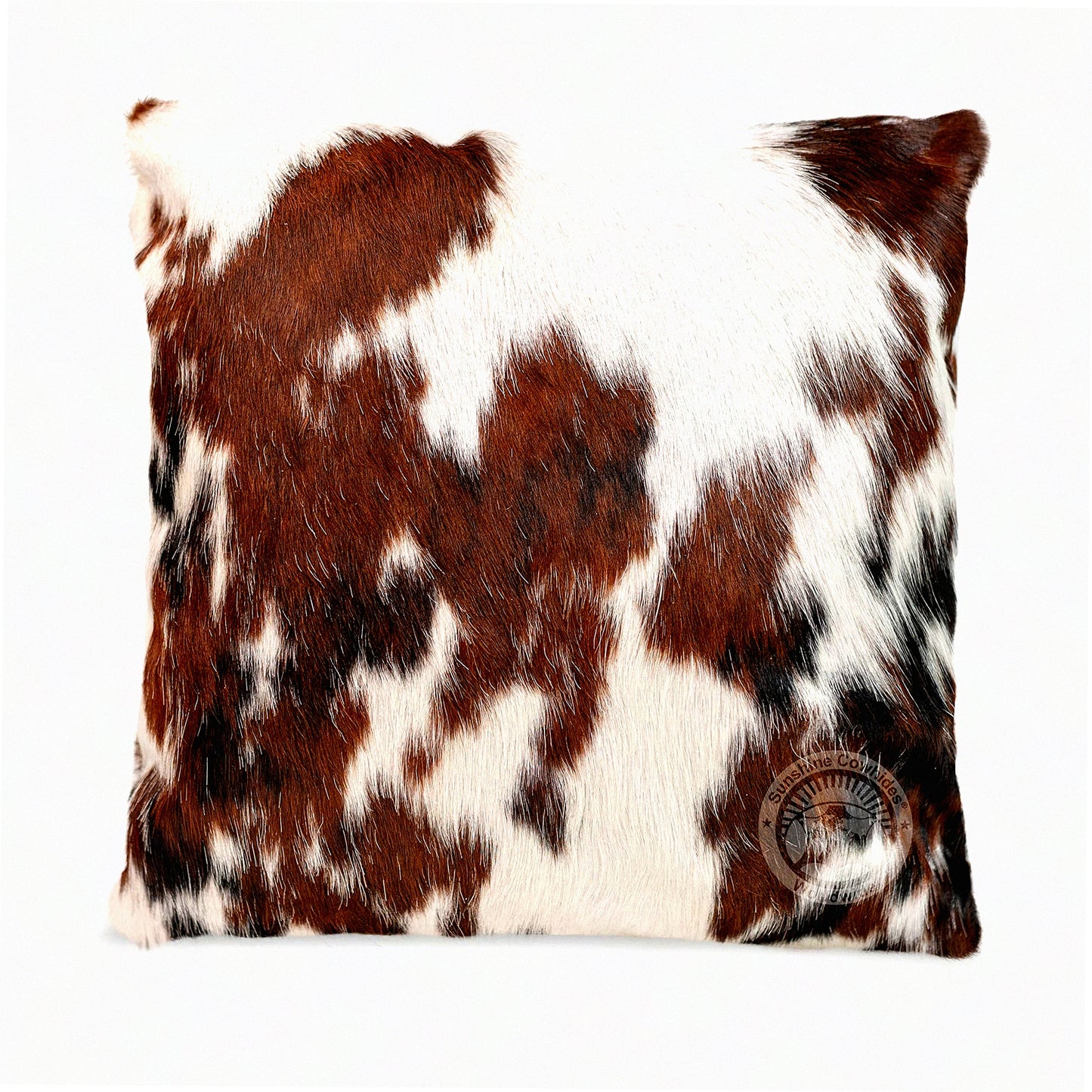 Tricolor Cowhide Hair-On Pillow Cover - Genuine Cowhide Cushion Cover 15 x 15 - Soft and Luxurious Hair-On Cowhide Pillow Cover
