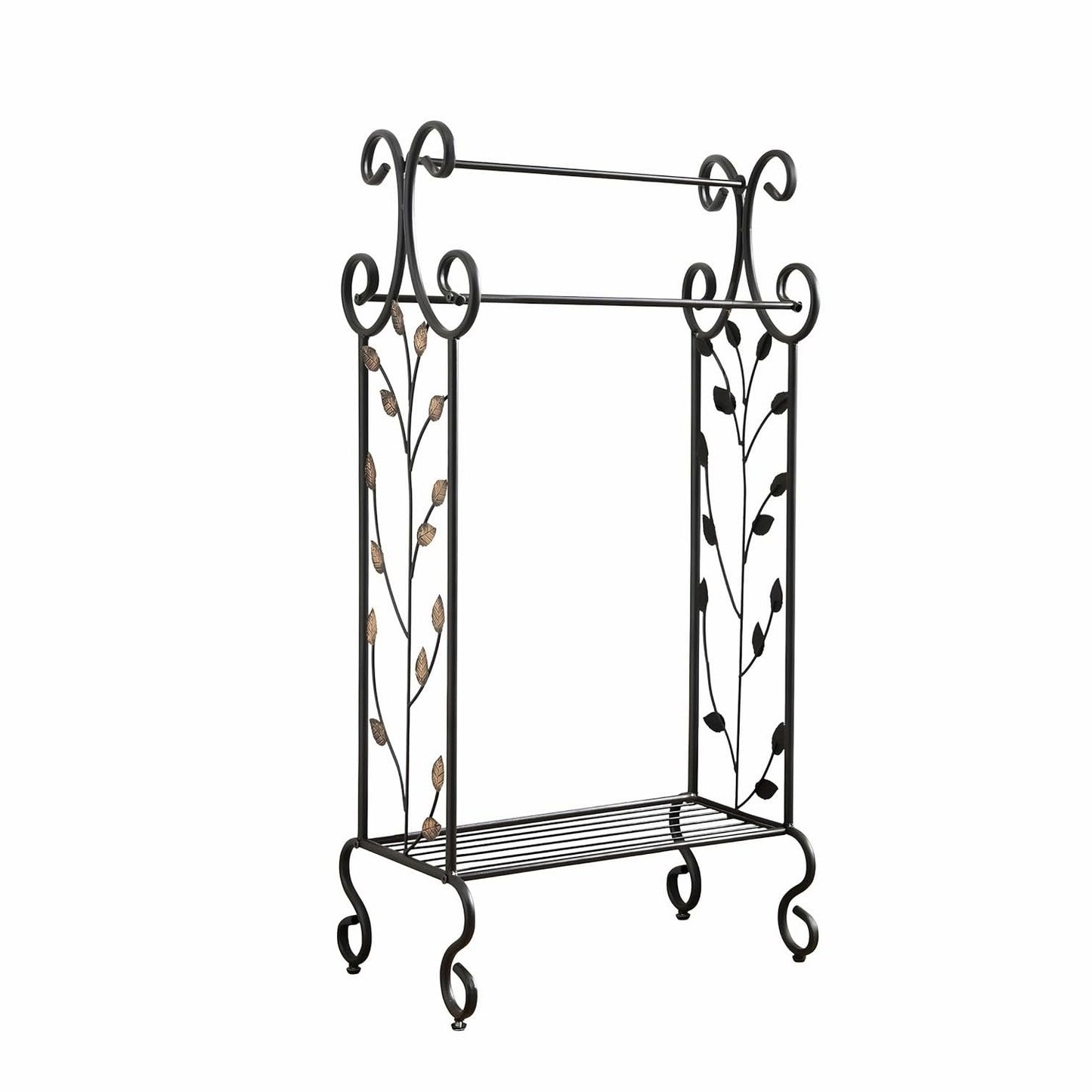 Black Metal Towel Rack Stand with Shelf
